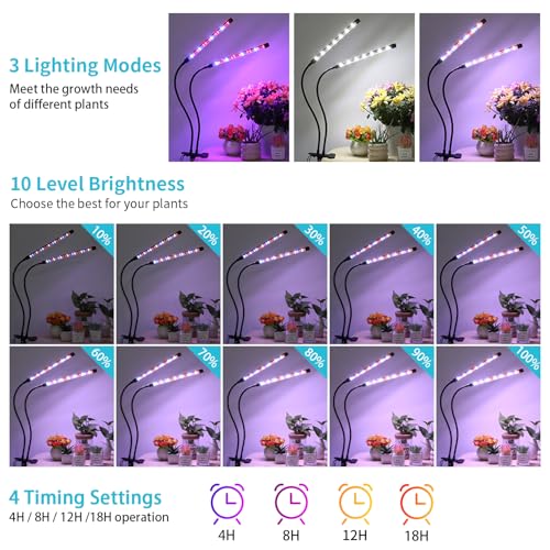 Grow Light for Indoor Plant (Red+Blue+White-2 Head 2Pack)