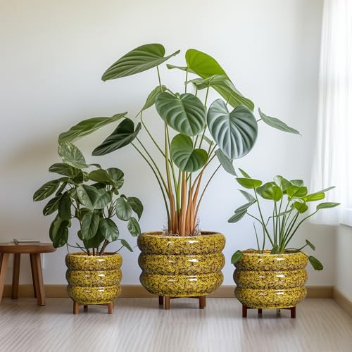 Ceramic Pots for Plants (13 Inch / Leopard Print Yellow)