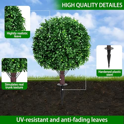 23" Artificial Boxwood Topiary Shrubs Set of 4 with Ground Spike (Boxwood 4pc)