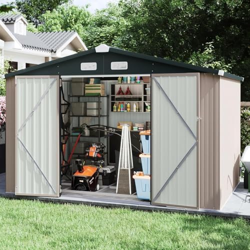 8x10 FT Shed Outdoor Storage Shed with Base (Brown / 10'x8')