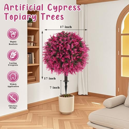 Set of 2 Artificial Topiary Ball Trees with Pink Eucalyptus (Pink Eucalyptus)