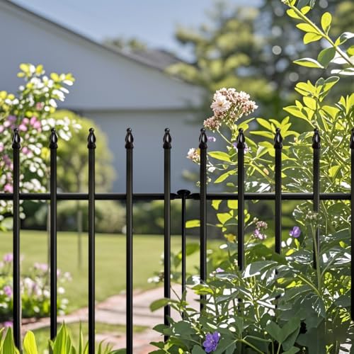 32" H x 24" W Metal Garden Fence (Black / 32″ H x 10 ft (5 Panels))