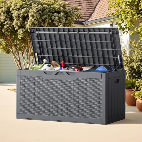 Outdoor Storage Box 100 Gallon Storage Bin with Lid for Patio Furniture (Gray / 100 Gallon)