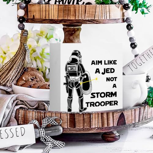 Funny Bathroom Decor Stormtrooper Wooden Box Sign 5 x 5 Inches (White 1619 / Wooden box（5.1 x 5.1 inches）)