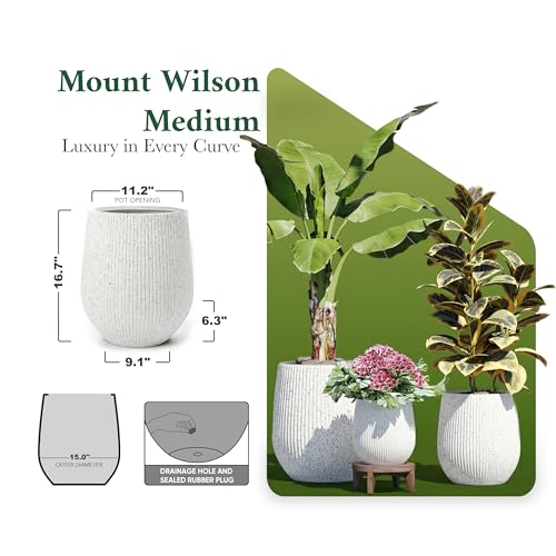 Signature Mount Wilson Modern Indoor Outdoor Fiberstone Tapered Planter (Ribbed White / 15'' D x 16.7'' H)