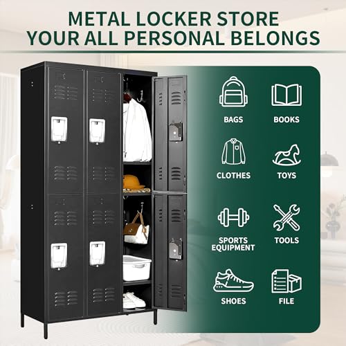 6 Doors Metal Employee Locker (6 Door-Upgraded / Black)