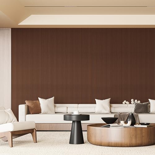 108 x 5.7 Inch Fluted Wood Textured Slat Wall Panel (8Pcs-108 x 5.7 Inch / Beaded Walnut)