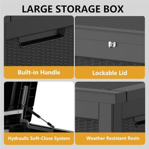 325 Gallon Outdoor Storage Box Waterproof Lockable Resin Deck Box Large (Black / 325 Gallon)
