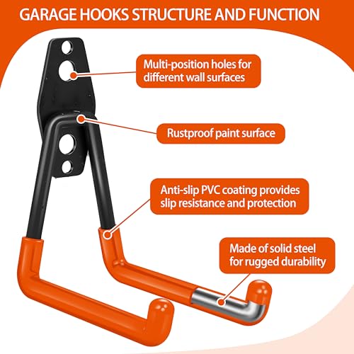 28 Pack Garage Hooks Heavy Duty with Non Slip PVC Coating (Orange / 28pack)
