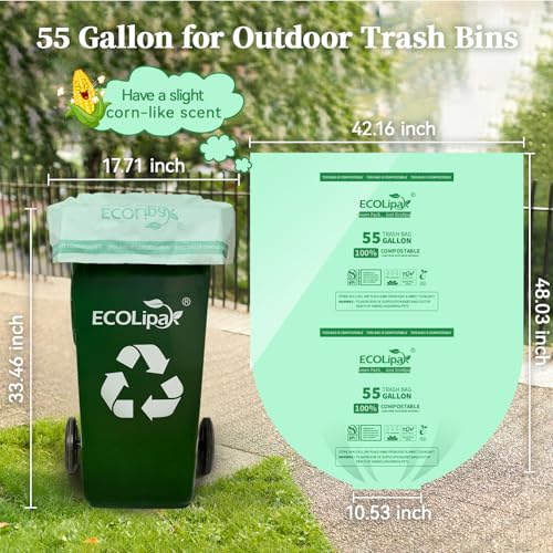55 Gallon 12 Count Large Compostable Trash Garbage Bags for Lawn (55gallon-12count)