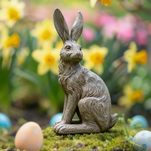 Outdoor Rabbit Garden Statue 12 Inch Grey Bunny Yard Decor (Gray 2)