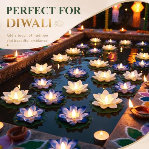 18 Pcs Floating Lotus LED Lights (White,Blue / 3.94 Inch)