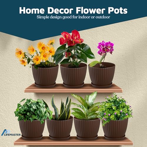 Brown 6 Inch Plant Pots with Drainage & Saucers 24 Pack (24 Count)