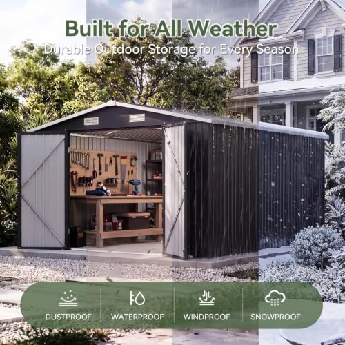 10x12 FT Shed Outdoor Storage Shed with Floor Black (Black / 10'x12')