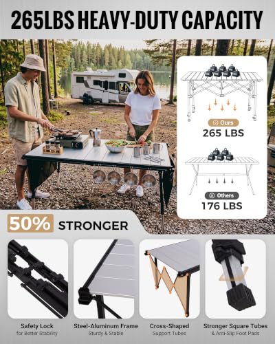 Large 55.1" Folding Camping Table (8p-pro-55.1"×27.6" - Adjustable Height)
