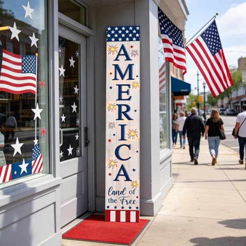 4th of July Welcome Sign with LED Lights (White / 7.8" x 47.2" / Independence Day)