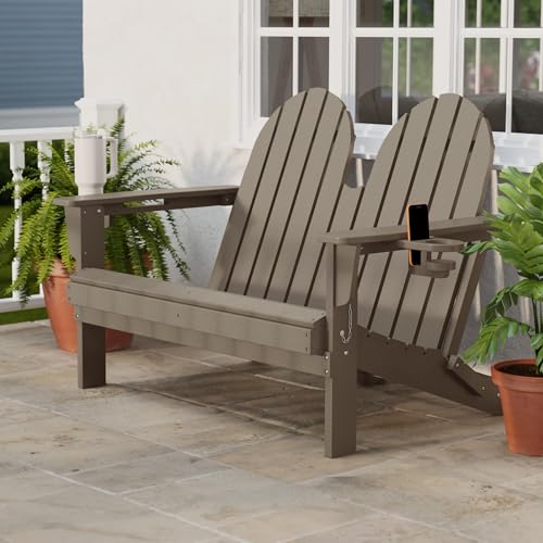 Outdoor Patio HDPE Adirondack Garden Skinny Bench (Weathered Wood / 49.5IN)