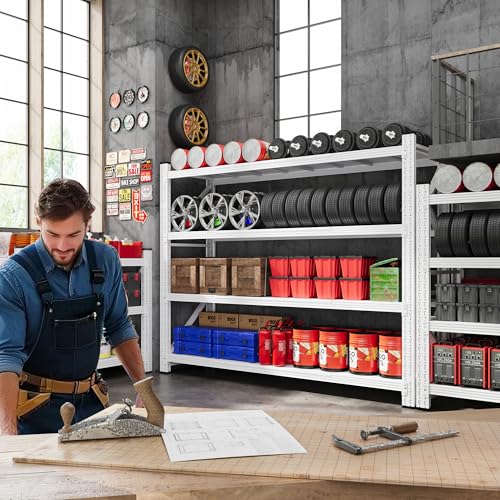 60” Wide Heavy Duty Metal Garage Shelving (White / 60"Wx24"Dx70" H)