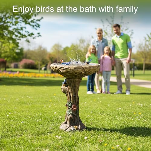 25.5” H Fibre Reinforced Concrete Bird Bath with Birds for Garden (wooden with bird)