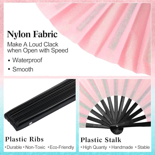 2 Packs Large Folding Hand Fans (Glitter Pink and Light Blue)