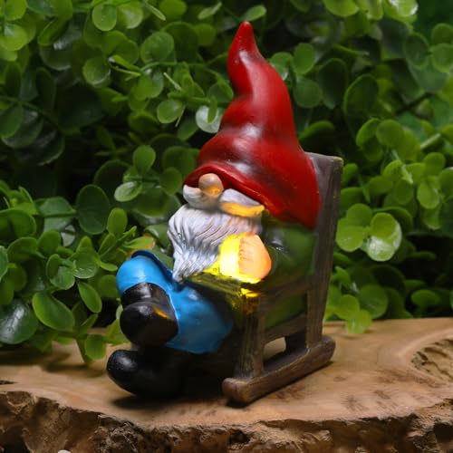 Garden Gnome Statue Solar Light Miniature Outdoor Decor Gnome Figurine for Outdoor Indoor Home Lawn Yard Balcony Porch Patio for Women Mom Grandma 3.54"x2.36"x4.72" (Gnome)