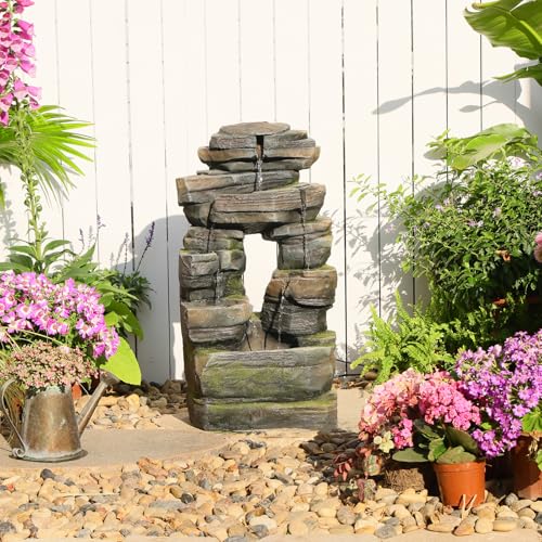 Arch Garden Fountain with LED Lights (Dark Gray)