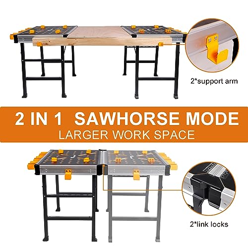 Portable Workbench 1000Lbs Capacity Heavy Duty Folding Work Table with 2 Quick Clamps (Standard)