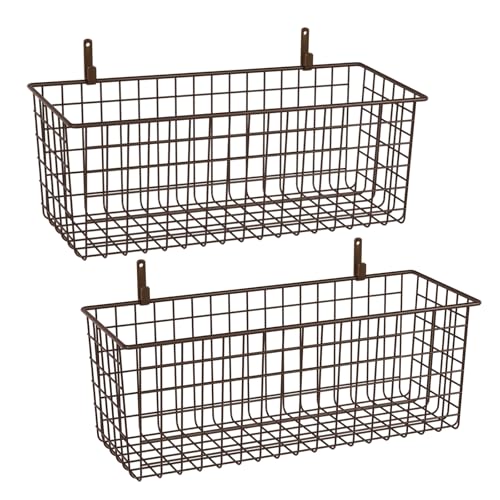 2 Sets Brown Extra Large Hanging Wall Basket with Steel Hooks (2 Count)