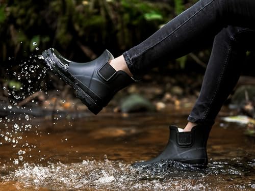 Women's Waterproof Ankle Rain Boots (8 / Matte Black)