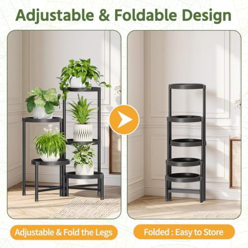 Plant Stand Indoor Outdoor with Large 10 Inch Plastic Tray (Classic Black with Large Tray / 5 Tier)