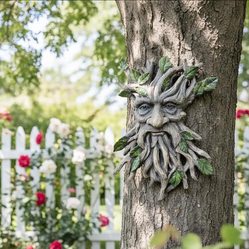 13.2" Real Tree Face Hugger Statue (Green Brown)