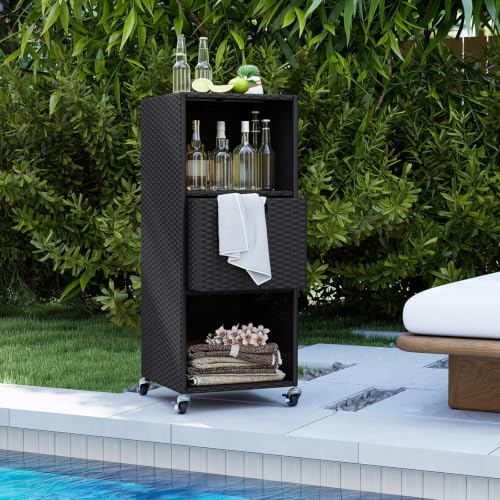 Rattan Outdoor Storage Cabinet (Black)