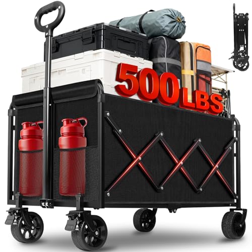 Collapsible Wagons Carts Foldable Wagon (Black_500lbs)