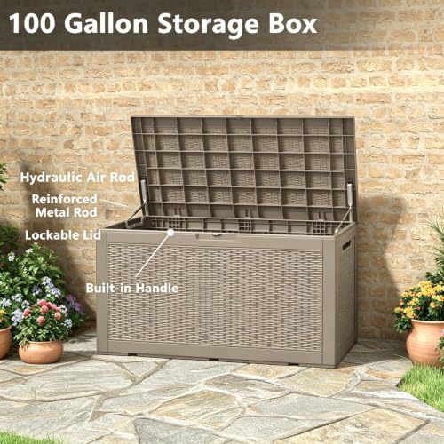 110 Gal Outdoor Storage Box Waterproof Lockable (110 Gallon / Medium Gray)