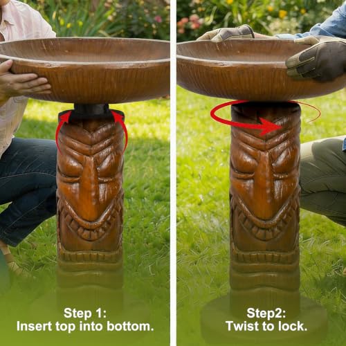 Tiki Bird Bath for Outdoor Garden (24.2" / Tiki Face)