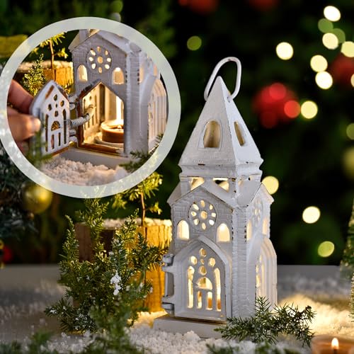 Cast Iron Church Lantern Candle Holder (Rustic White - Church)