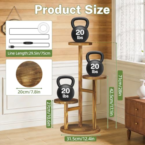3 Tier Wood Plant Stand Indoor Corner with Grow Light (Pine Brown with Light / 3 Tiers)