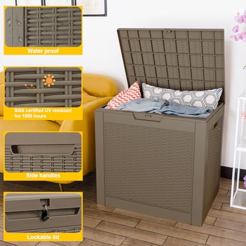 34 Gallon Deck Boxes Resin Outdoor Storage Box UV Resistant Outside Deck Box with Lockable Lid for Patio Furniture (Gray / 34 Gallon)