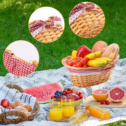 2 Pack 12.6 Inch Natural Wicker Basket with Checkered Lining (2 Count)