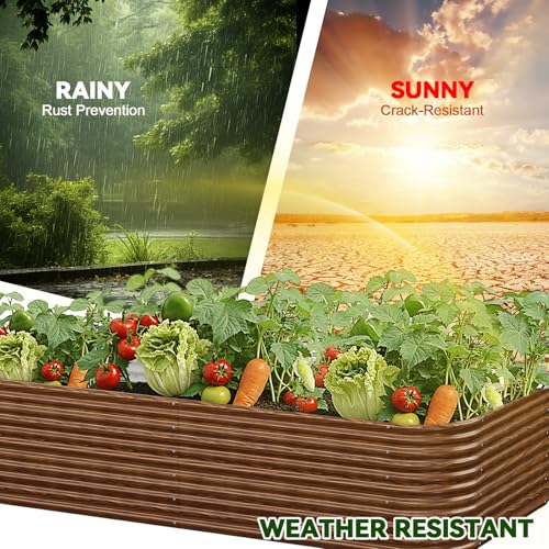 2 Pack Tall 8x4FT Brown Corrugated Galvanized Steel Raised Garden Bed Outdoor (Brown / 8x4FT)