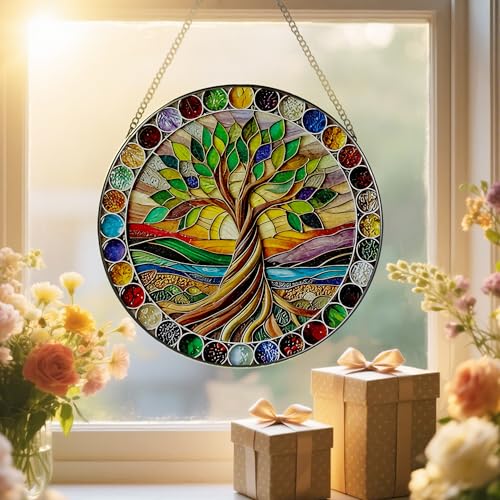 8 Inch Colorful Tree of Life Stained Glass Suncatcher & Ornament (Tree of Life)
