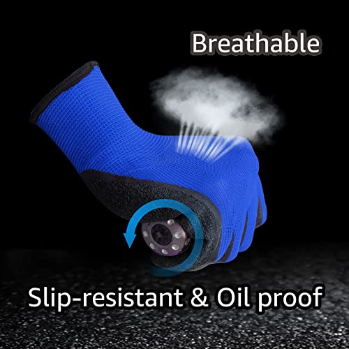 Crinkle Latex Rubber Coated Safety Work Gloves for Men Women (Medium / Blue-12 Pairs)