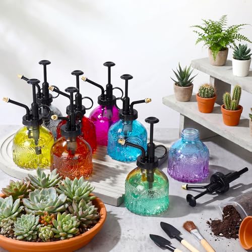 8 Pcs Glass Plant Mister Spray Bottle 200ml Vintage Plant Spritzer Multicolor Succulent Watering Bottle Watering Can 6.4'' with Plastic Top Pumps for Indoor Outdoor Garden Plants (Black)
