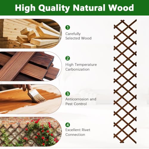 Wood Trellis for Climbing Plants Outdoor (Brown-4PC / 13" x 68")