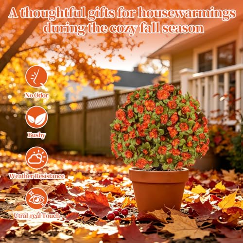 2 Pack Artificial Fall Azlea Flower Topiary Balls for Outdoor (Azalea)