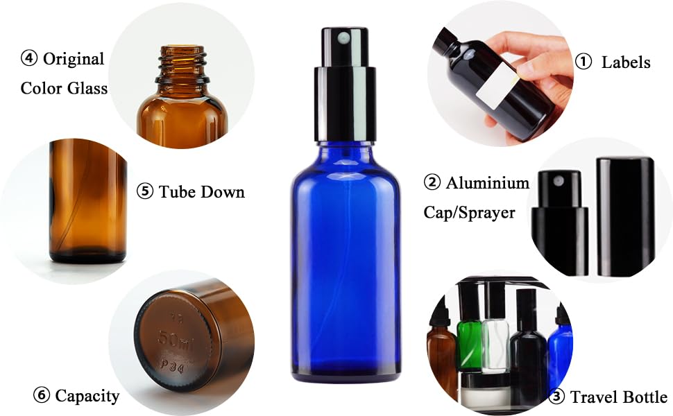 Blue Glass Spray Bottles 2oz (12 Count)