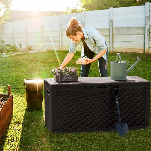 100 Gallon Resin Deck Box Large Outdoor Storage (100 Gallon / Dark Brown)