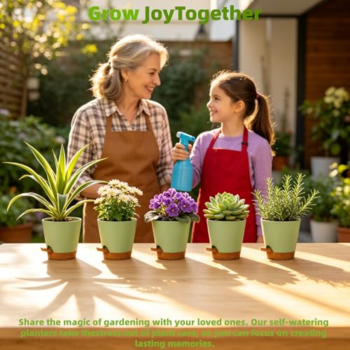 5 Pack 5 Inch African Violet Pots Self Watering (Green Brown / 5 inch 5 pcs)