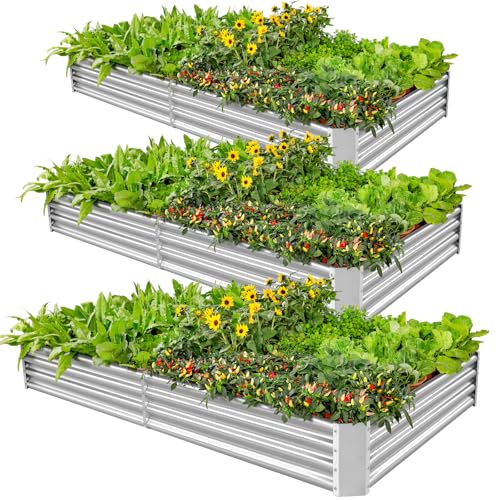 3 Pack 8×4×1ft Galvanized Metal Raised Garden Bed (3 Count)