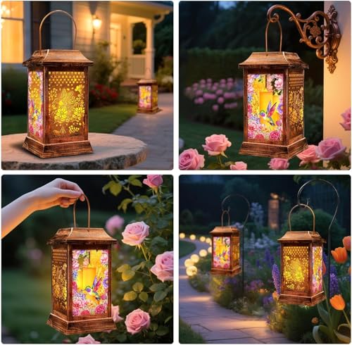 2 Pack Hummingbird Solar Lanterns Outdoor Hanging Lanterns (Hummingbird)